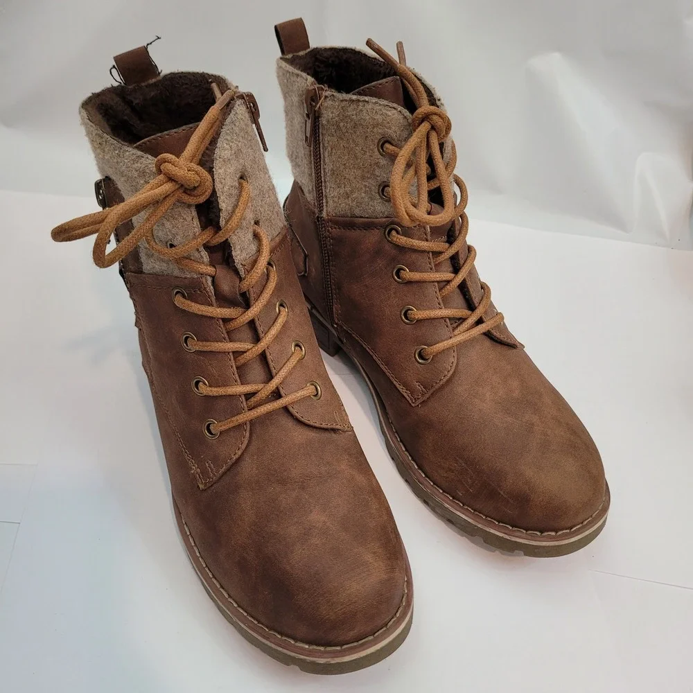 Extreme By Eddie Marc Ankle Boots Womens Brown Felt Collar Stitched Soles Sz 9